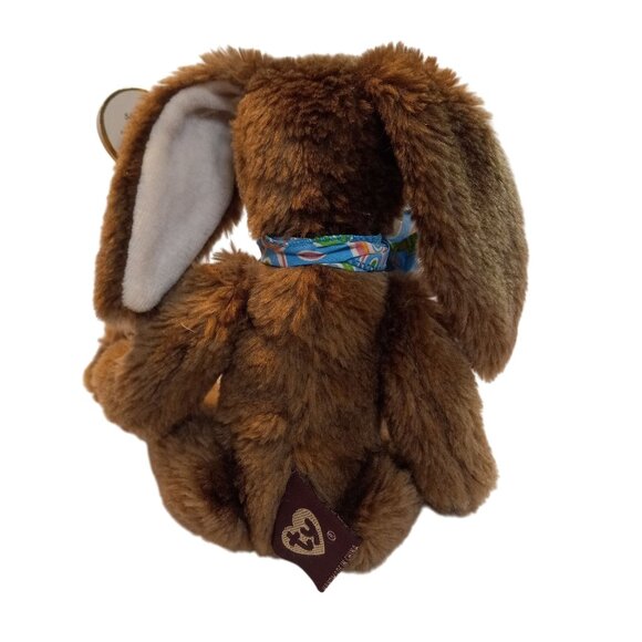 Ty Attic Treasures Bunny Brown Jointed Plush Rose Blue Bow Stuffed Rabbit NEW - Picture 5 of 11